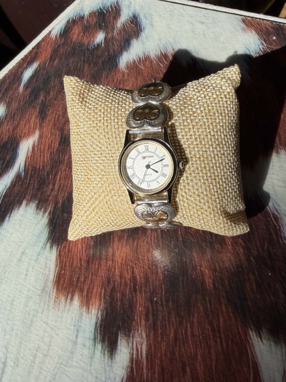 Montana Silversmiths Western Heart Wrist Watch -Works- Gold And Silver Cowgirl